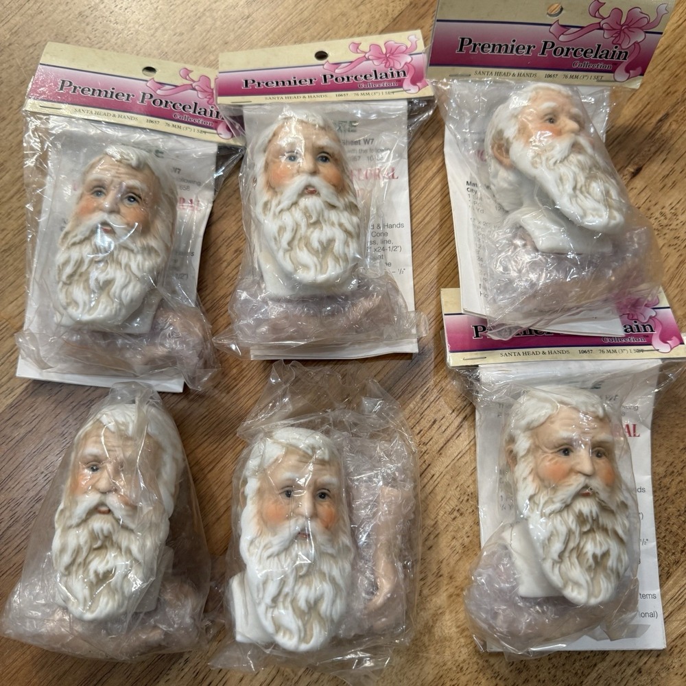 LOT 6 Premier Porcelain Santa Head & Hands Vtg 10657 3" w/ Instruction Sheet NIP